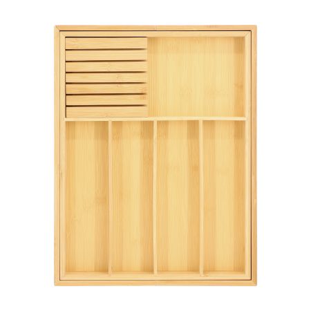 MegaChef Adjustable Bamboo Drawer Storage and Organization Tray with Removable Knife Block