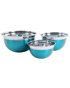 Oster Rosamond 3 Piece Stainless Steel Round Mixing Bowls in Turquoise