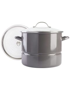 Kenmore 16 Quart Enamel On Steel Stock Pot With Steamer and Lid in Graphite Grey
