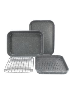 Oster Greystone 4 Piece Nonstick Carbon Steel Toaster Oven Bakeware Set in Speckled Grey