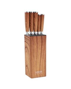 Gibson Home Jacksboro 6 Piece Stainless Steel Cutlery Set with Block in Brown