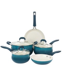 Oster Corbett 8 Piece Nonstick Aluminum Cookware Set in Teal