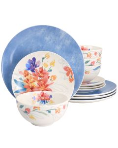 Spice by Tia Mowry Goji Blossom 12 Piece Fine Ceramic Dinnerware Set in Blue