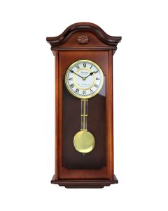 Bedford Clock Collection Jacob 22.75 Inch Mahogany Chiming Pendulum Wall Clock