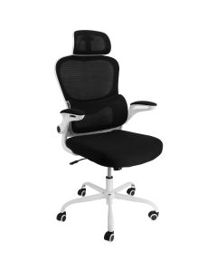 Elama High Back Adjustable Mesh and Fabric Office Chair in Black on White Frame with Adjustable Head Rest