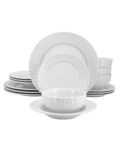 Elama Julia 16 Piece Scalloped Double Bowl Porcelain Dinnerware Set in White
