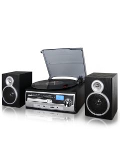 Trexonic 3-Speed Vinyl Turntable Home Stereo System with CD Player, FM Radio, Bluetooth, USB/SD Recording and Wired Shelf Speakers