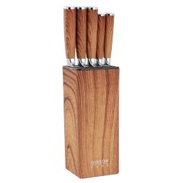 Gibson Home Jacksboro 6 Piece Stainless Steel Cutlery Set with Block in Brown
